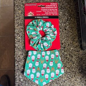 Simply Dog - XS/S Pet Bandana & Owner Scrunchie Set - Christmas Santa Reindeer